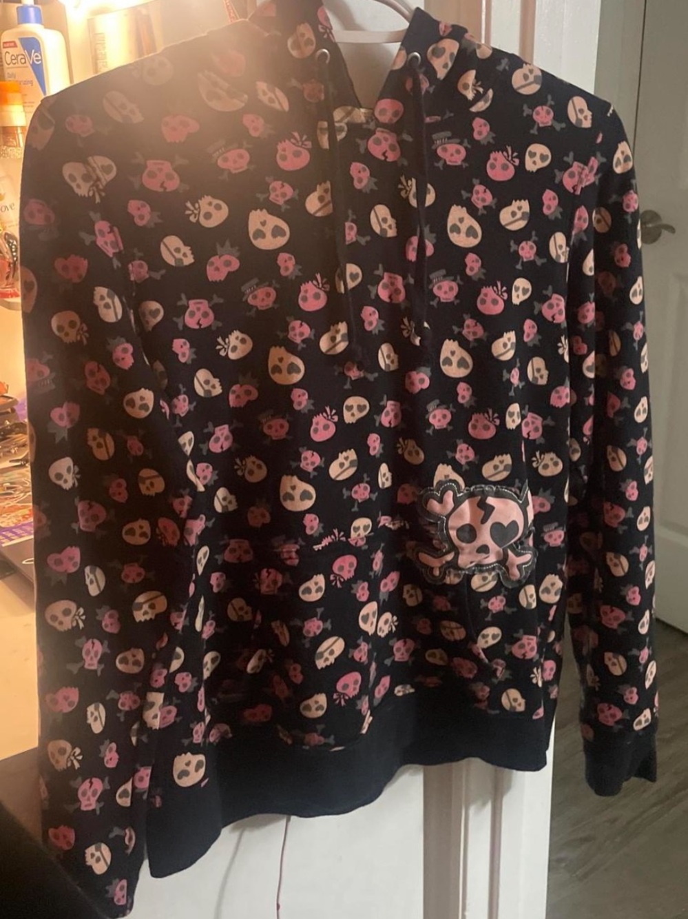 No Boundaries Black Hoodie Sweater with Pink & Cream Skull Print